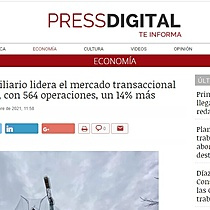 El sector inmobiliario lidera el mercado transaccional espaol en 2021, con 564 operaciones, un 14% ms